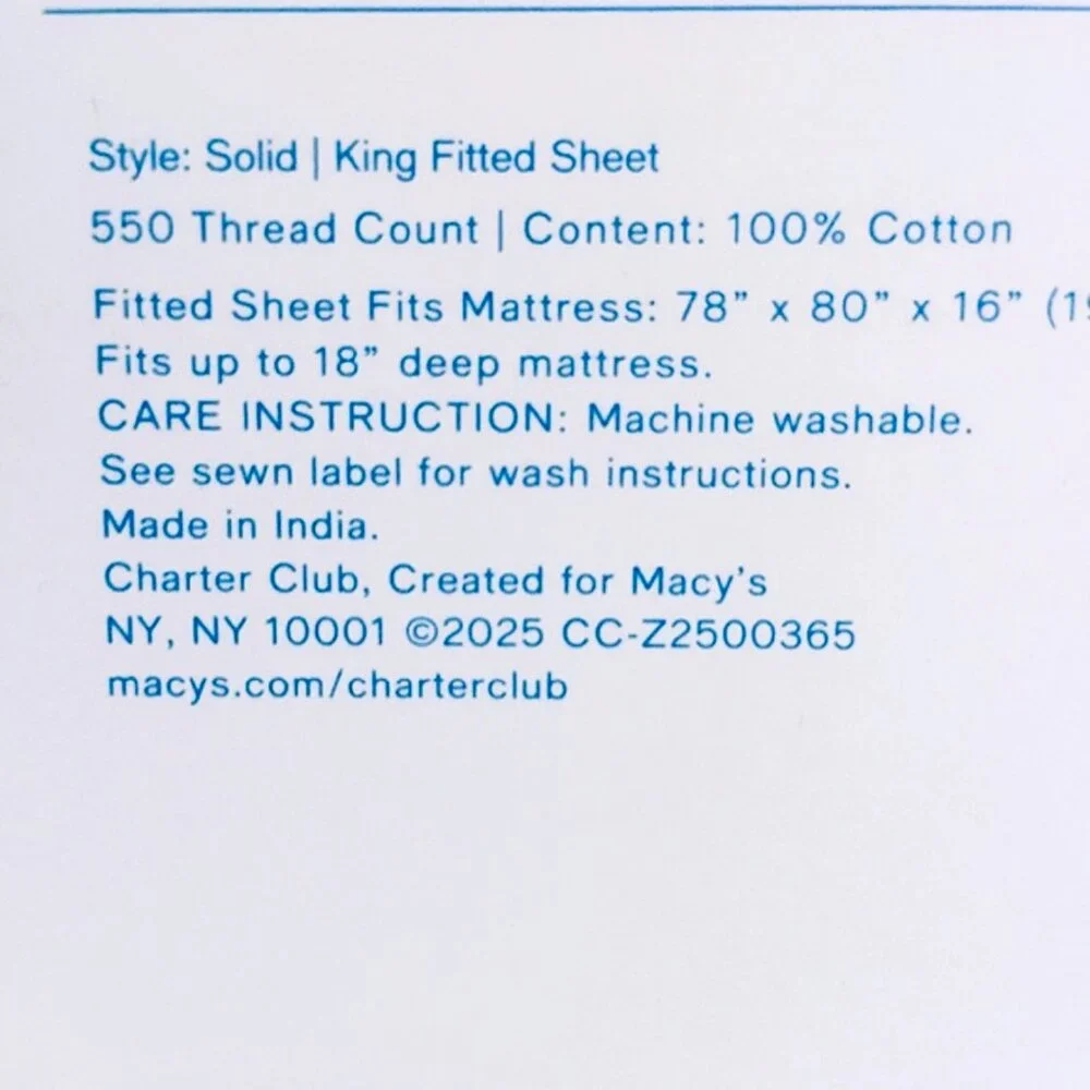 new WHITE Charter Club Damask 550 Thread Count 100% Cotton KING Fitted Sheet